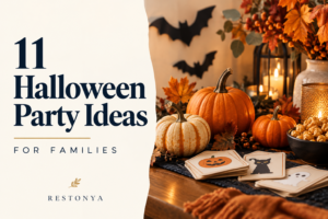 11 Halloween party ideas for families, with pumpkins and a festive table